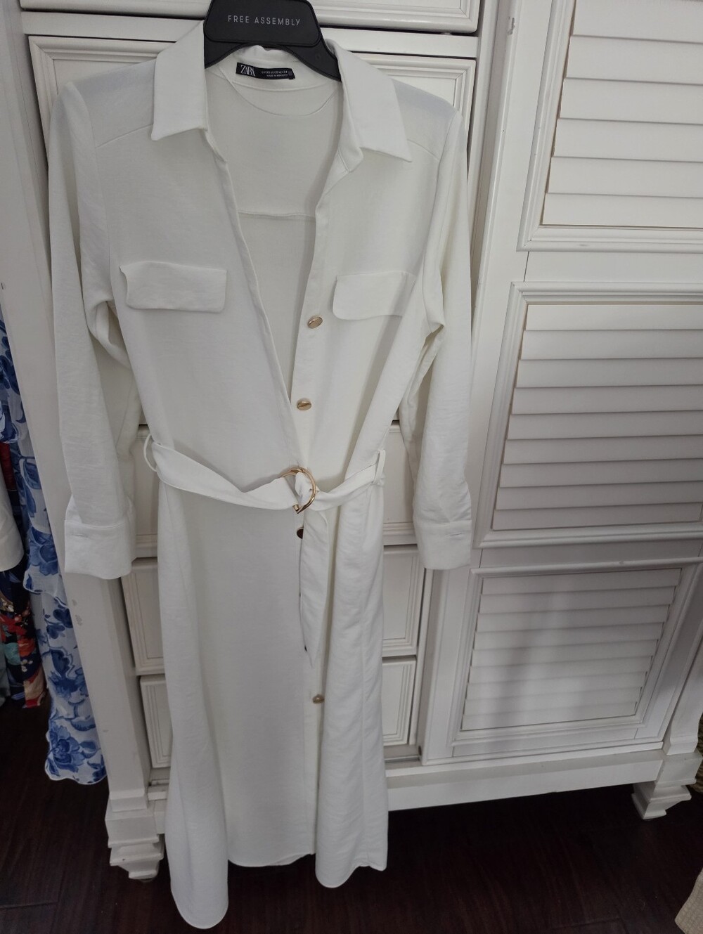 Zara Cream Button-Front Belted Shirt Dress